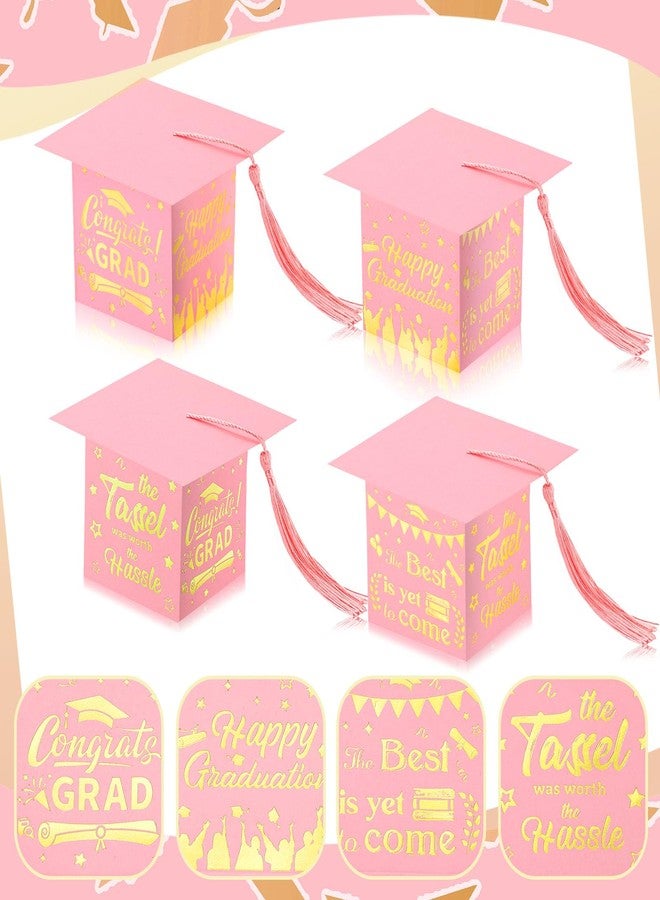 Chuangdi 30 Pieces Congrats Grad Party Candy Boxes, DIY Grad Cap Box with Tassels for Graduation Gift Graduation Party Favors Decor Party Supplies Graduation Centerpieces for Tables (Rose Pink) - Image 5