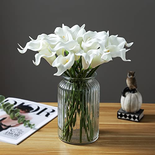 Duovlo 20pcs Calla Lily Bridal Wedding Bouquet Lataex Real Touch Artificial Flower Home Party Decor (Pure White) - Image 5