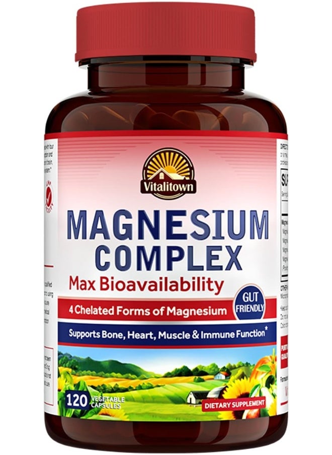 Vitalitown Vitalitown Magnesium Complex, Magnesium Glycinate, Malate, Taurate & Citrate, Chelated Forms, High Absorption, Bone, Heart, Muscle, Immune, Energy, Sleep & Digestion, Non-GMO  - Image 1