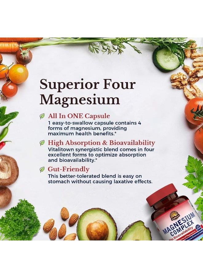 Vitalitown Vitalitown Magnesium Complex, Magnesium Glycinate, Malate, Taurate & Citrate, Chelated Forms, High Absorption, Bone, Heart, Muscle, Immune, Energy, Sleep & Digestion, Non-GMO  - Image 3
