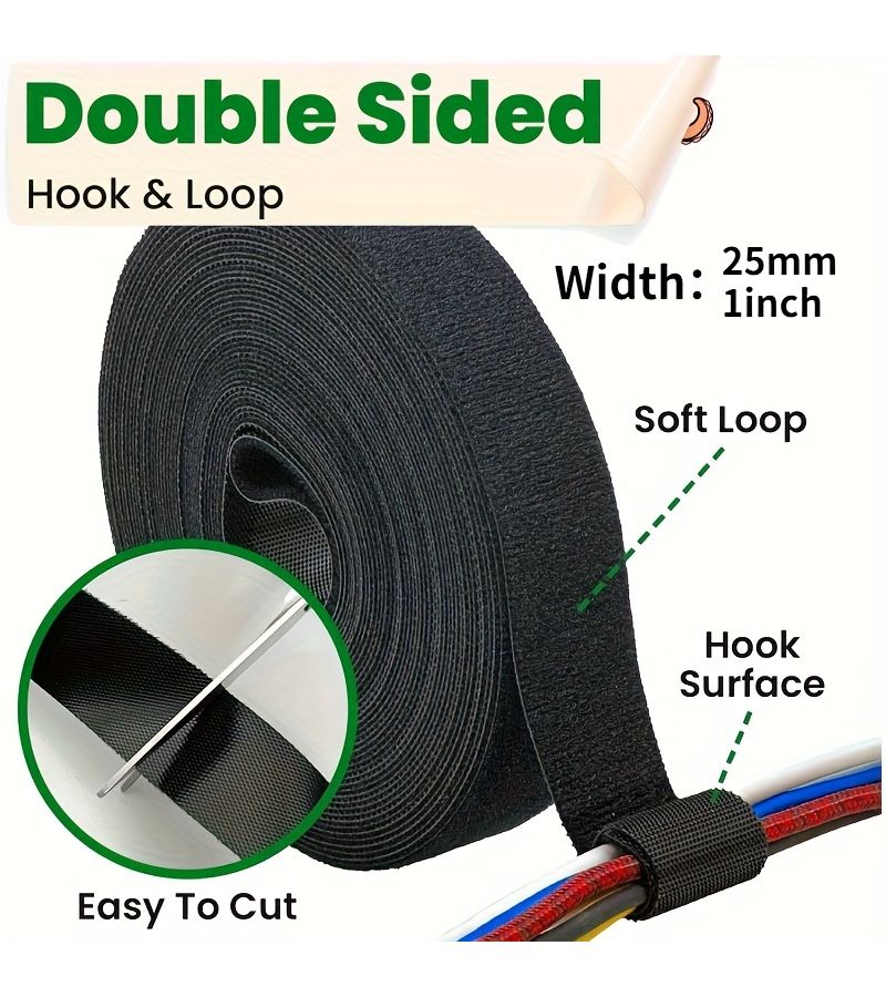 1 Inch x 33 FT Heavy Duty Double Sided Adhesive Tape Cable Management Reusable - Image 3