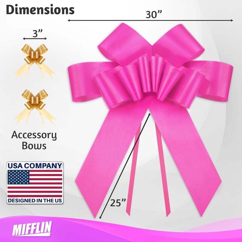 MIFFLIN -USA - Big Car Bow - Matte Pink, 30 Inch - Butterfly Shape Giant Gift Bow for Birthday, Christmas - Huge Car Décor - Image 2