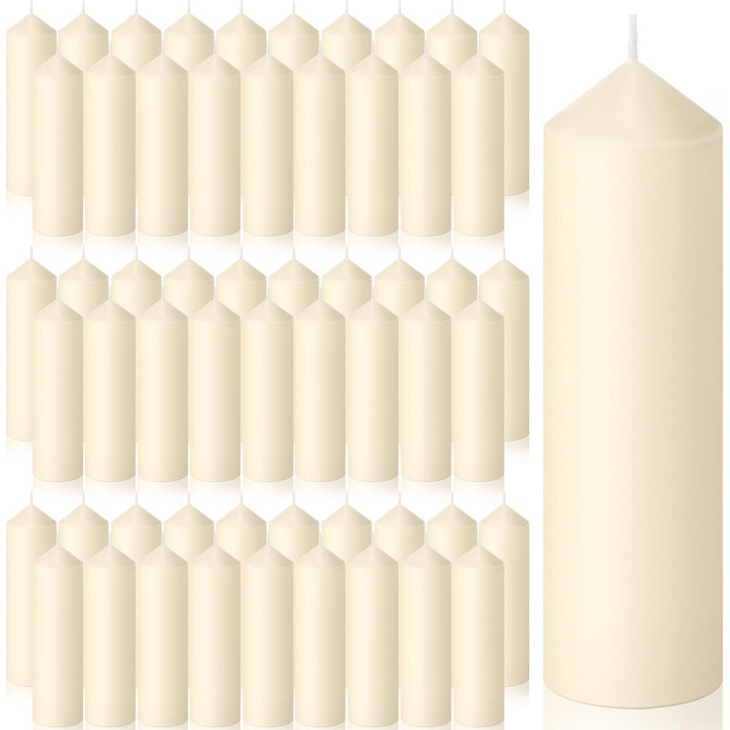 Mtlee MTLEE 40 Pcs Ivory Pillar Candles Bulk 2 x 6 Inches Dripless Unscented Wax Long Burning Smokeless Clean Burning Decorative Candles for Weddings Parties Dinners Spa Bath Home Decor 