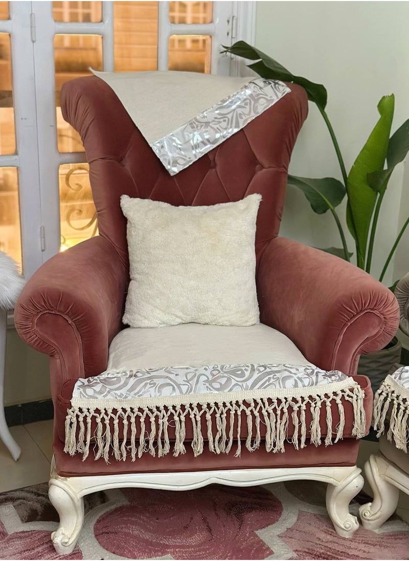 Generic - Ramadan linen sets, sofa, velvet, Hammer, with tassels, 11 pieces, large sofa, small sofa, 2 chairs, and 7 silver napkins - Image 1