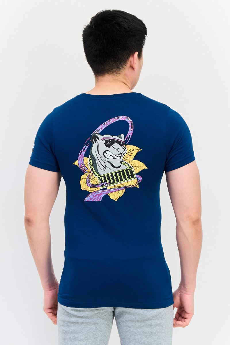 PUMA تي شيرت خارجي بأكمام ضيقة للرجال بشعار العلامة التجارية، أزرق مائل إلى الأخضر - Image 4
