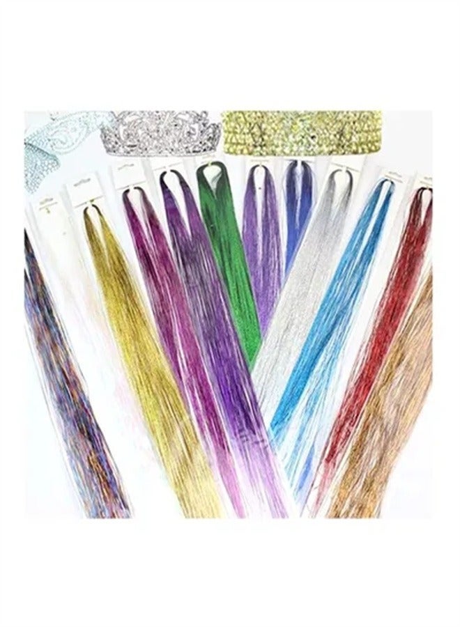 BLOOMING TIME 12 Colours Strands 47 Inches Sparkling Shiny Hair Tinsel Extensions - Image 2