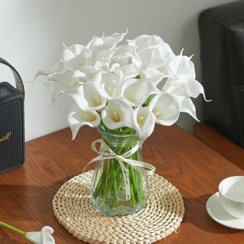 Heleze 30 PCS Artificial Calla Lily Flowers Bouquet Faux Branches for Vase Fake Flower 13.5" Real Touch for DIY Mother's Day Wedding Party Decoration Pure White - Image 2