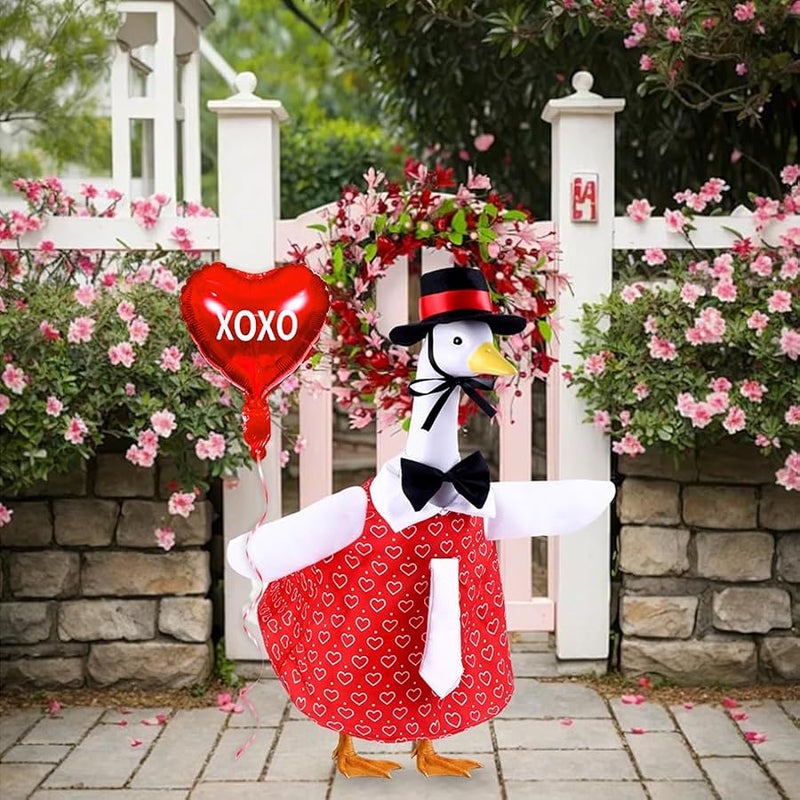 Celltestria Valentines Goose Outfits Red Porch Goose Costume with Heart Balloon Cute Holiday Goose Clothes for 23 Geese Valentines Outdoor Patio Yard Lawn Garden Decoration - Image 4