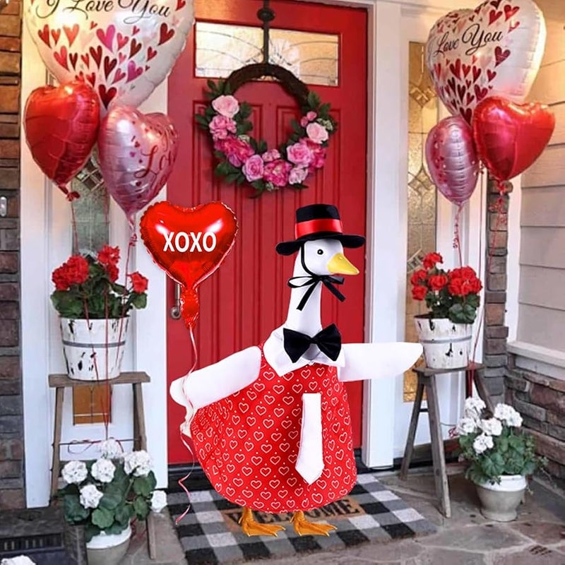 Celltestria Valentines Goose Outfits Red Porch Goose Costume with Heart Balloon Cute Holiday Goose Clothes for 23 Geese Valentines Outdoor Patio Yard Lawn Garden Decoration - Image 2