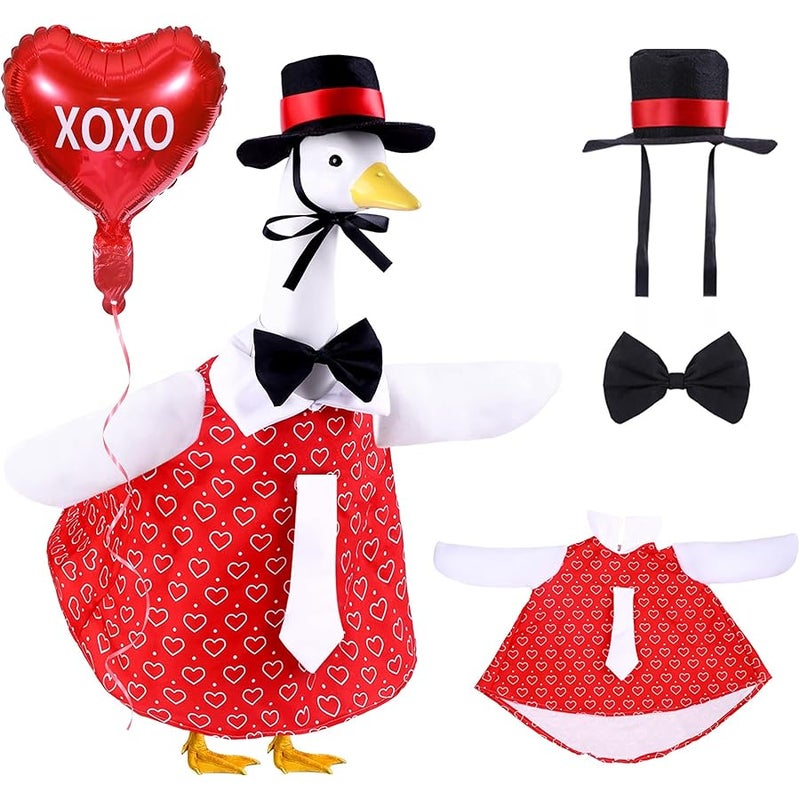 Celltestria Valentines Goose Outfits Red Porch Goose Costume with Heart Balloon Cute Holiday Goose Clothes for 23 Geese Valentines Outdoor Patio Yard Lawn Garden Decoration - Image 1