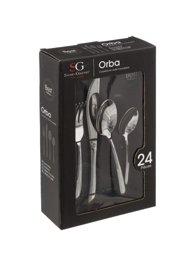 سيكريت دي جورميه طقم أدوات مائدة من الفولاذ المقاوم للصدأ بتصميم أنيق من أوربا 24 قطعة فضي 19 × 5 × 5.5 سم 147812 - Image 2