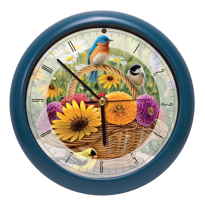 Mark Feldstein & Associates Mark Feldstein  Associates Wild Wings Rosemary Millette Summer Bouquet Clock with Original Bird Sounds 8 for Wall or Desk 