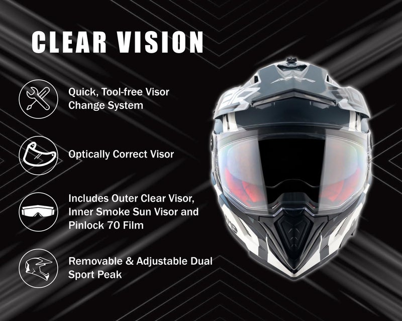 Axor X-Cross Speedometer ISI ECE and DOT Certified Premium Off-Road Full Face Helmet with Pinlock Fitted Dual Visors and Stylish Peak-White Grey-L - Image 4