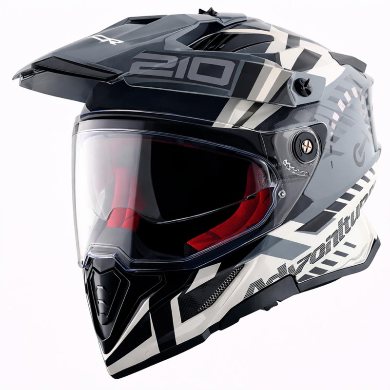 Axor X-Cross Speedometer ISI ECE and DOT Certified Premium Off-Road Full Face Helmet with Pinlock Fitted Dual Visors and Stylish Peak-White Grey-L - Image 2