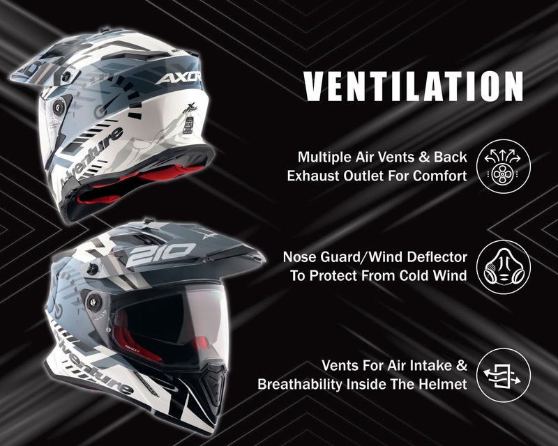 Axor X-Cross Speedometer ISI ECE and DOT Certified Premium Off-Road Full Face Helmet with Pinlock Fitted Dual Visors and Stylish Peak-White Grey-L - Image 5