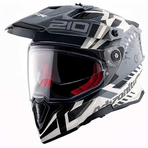 Axor X-Cross Speedometer ISI ECE and DOT Certified Premium Off-Road Full Face Helmet with Pinlock Fitted Dual Visors and Stylish Peak-White Grey-L - Image 1
