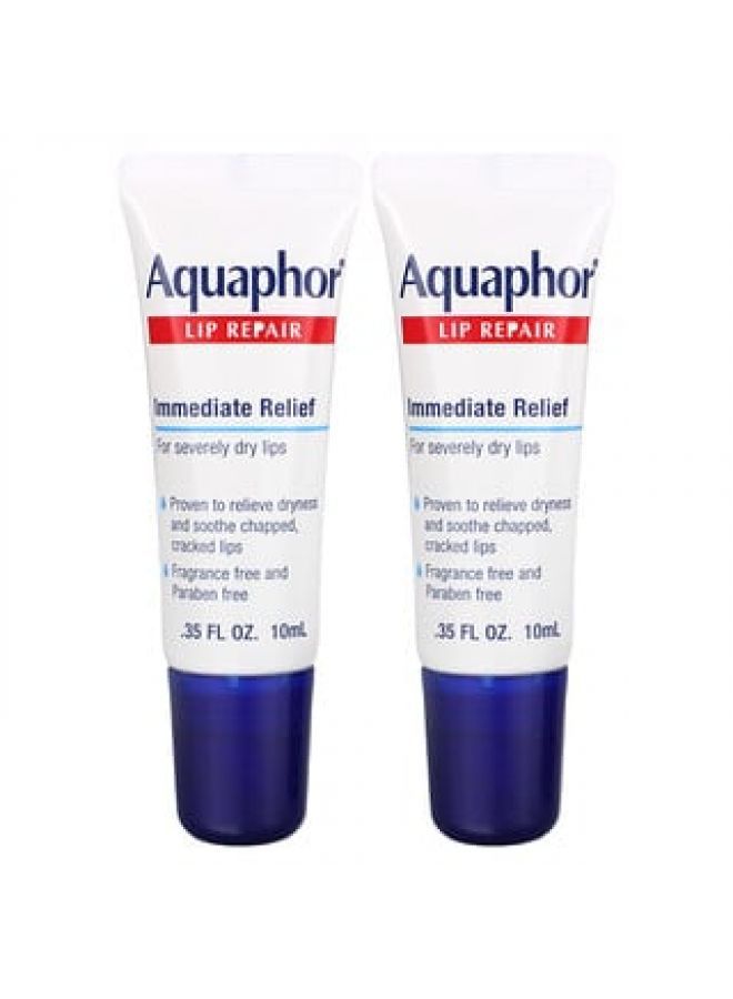 Aquaphor Lip Repair Immediate Relief Fragrance Free 2 Tubes 0.35 fl oz 10 ml Each - Image 1