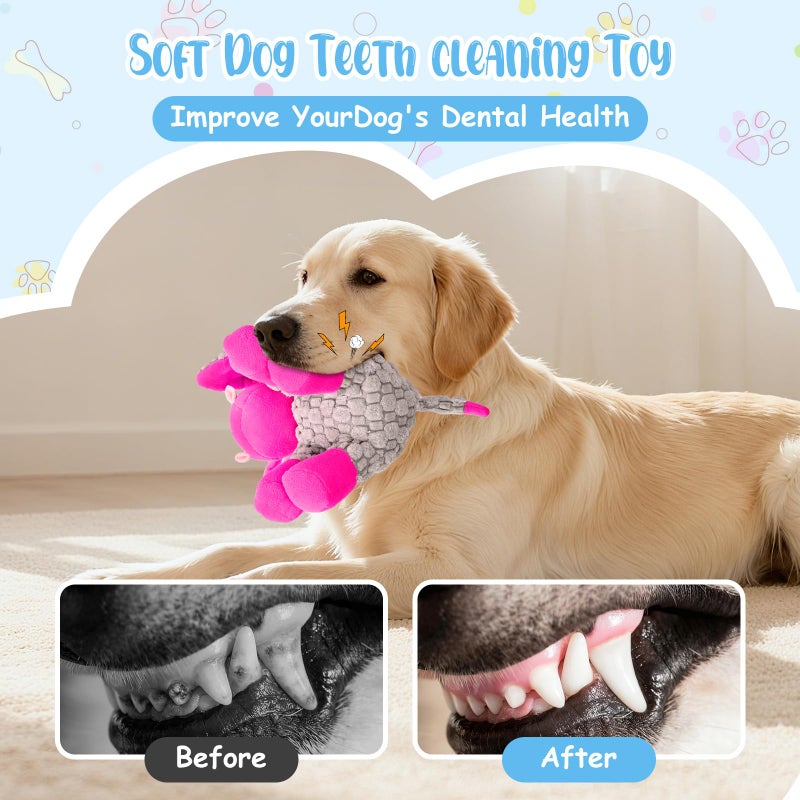 Wonfly Stuffed Dog Squeak Toys, Tough Crinkle Stuffed Animal Squeaky Interactive Toys, Dog Chew Toys for Puppy, Small, Middle, Plush Chew Toys Pink Donkey - Image 4