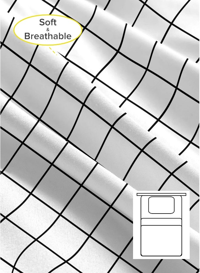Noon East Single Size 3Pc Fitted Sheet Set | Soft Microfiber Material | Black Grid Color | 1 Fitted Sheet 90 X 200 Cm With 40 Cm Deep Pocket, 1 Flat Sheet 170 X 280 Cm, 1 Pillow Case 50 X 75 Cm | Suitable For Single Size Mattress - Image 2