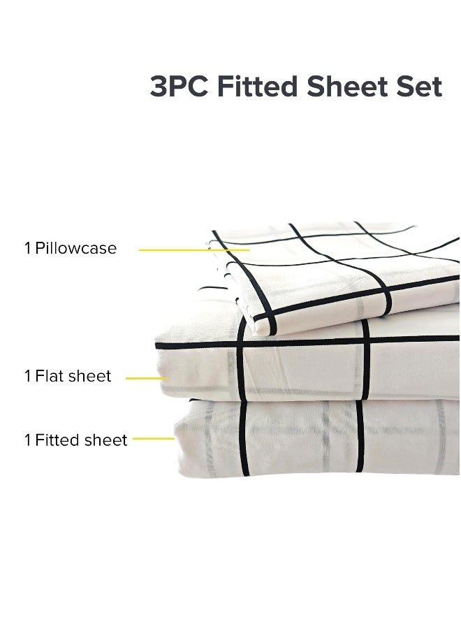 Noon East Single Size 3Pc Fitted Sheet Set | Soft Microfiber Material | Black Grid Color | 1 Fitted Sheet 90 X 200 Cm With 40 Cm Deep Pocket, 1 Flat Sheet 170 X 280 Cm, 1 Pillow Case 50 X 75 Cm | Suitable For Single Size Mattress - Image 5