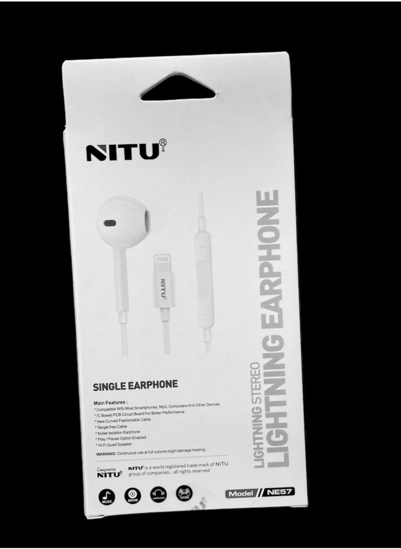 Nitu - NITU Wired Mono Single Lightning Connector Earphone - Image 1