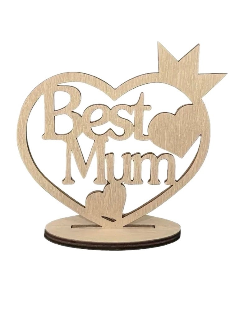 فكرة هدية عيد الأم على شكل قلب خشبي لتزيين الطاولة، هدية لطيفة لأفضل زينة للأم، ديكور غرفة المنزل والمكتب، حامل عرض على سطح الطاولة - Image 1
