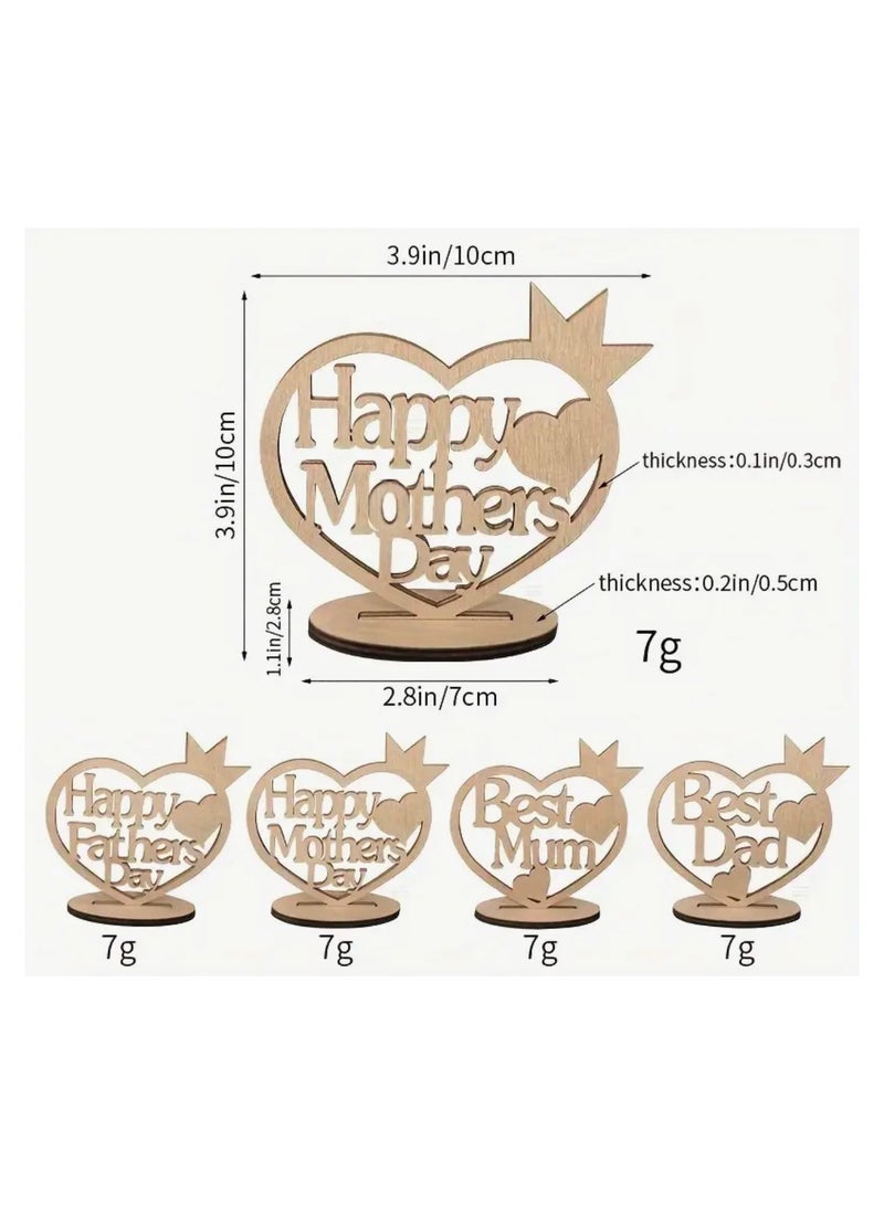 فكرة هدية عيد الأم على شكل قلب خشبي لتزيين الطاولة، هدية لطيفة لأفضل زينة للأم، ديكور غرفة المنزل والمكتب، حامل عرض على سطح الطاولة - Image 4