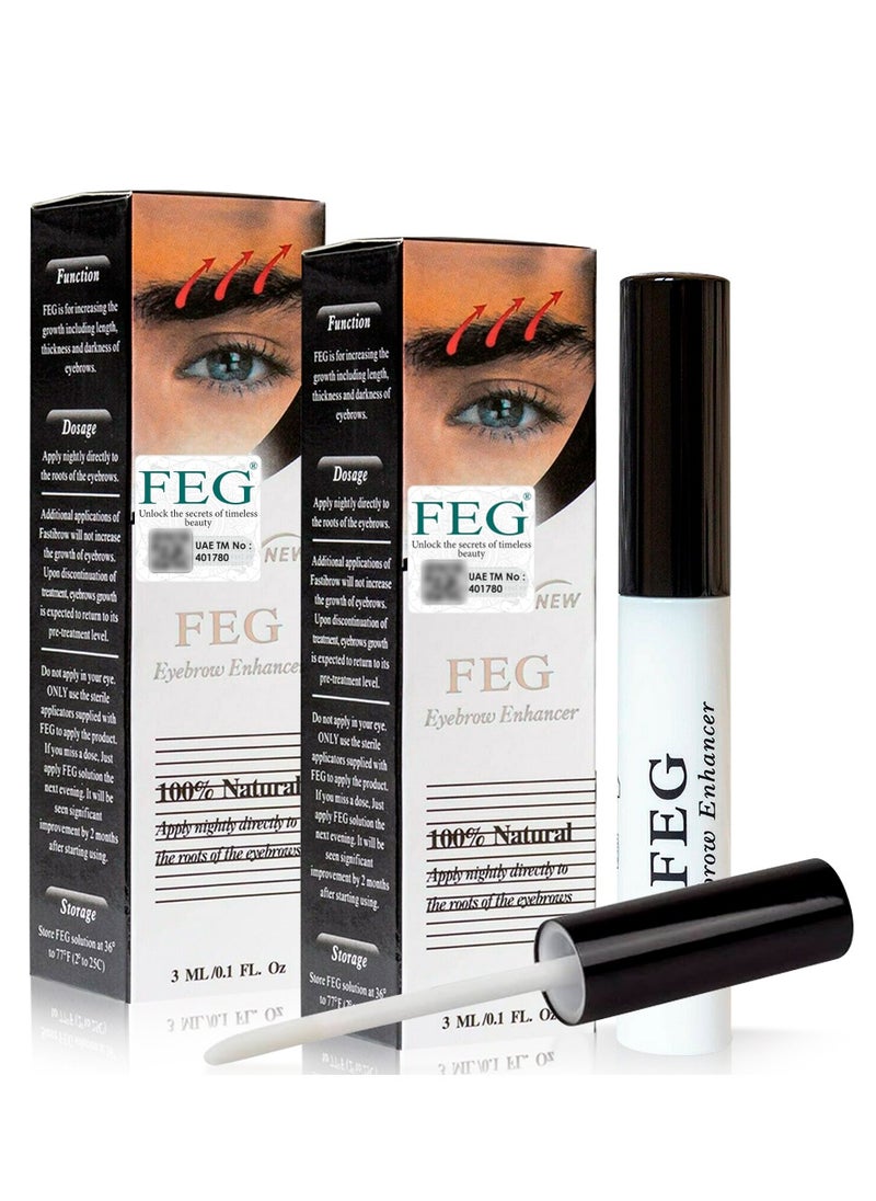 FEG مجموعة تعزيز الحواجب مكونة من قطعتين 3 مل × 2 مصل علاج نمو الحواجب مصل تعزيز الحواجب للحصول على حواجب داكنة وسميكة ومعزز نمو الحواجب غير المزعج والآمن للرجال والنساء  - Image 1