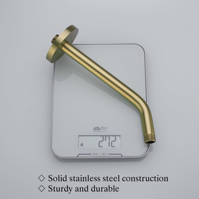 Random 10 Inch Brushed Gold Shower Arm with Flange,90 Degree Rain Shower Head Extension Arm.RD91018-10-BG - Image 3