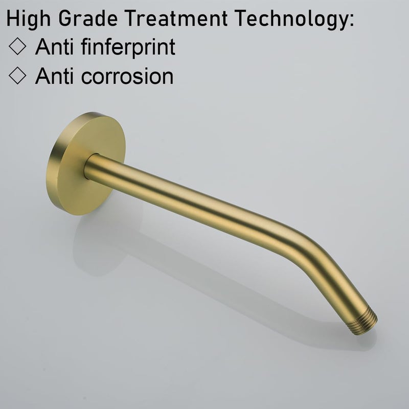 Random 10 Inch Brushed Gold Shower Arm with Flange,90 Degree Rain Shower Head Extension Arm.RD91018-10-BG - Image 2
