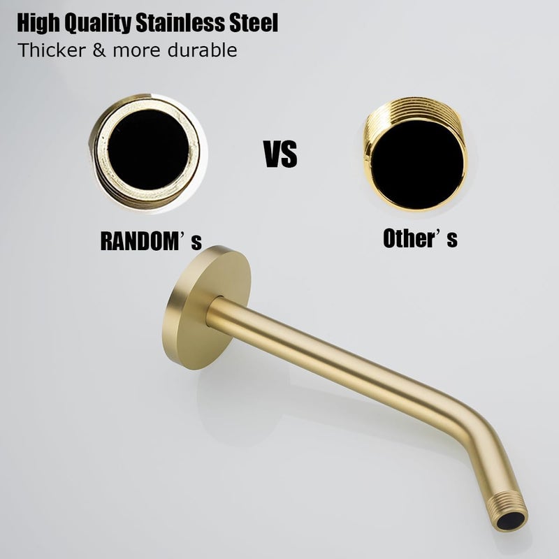 Random 10 Inch Brushed Gold Shower Arm with Flange,90 Degree Rain Shower Head Extension Arm.RD91018-10-BG - Image 5