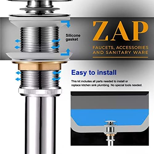 ZAP 9 Inch Long Pop Up Waste Coupling With Full Thread Drain Stopper for Bathroom Vessel Vanity Sink with Overflow 4 - Image 4