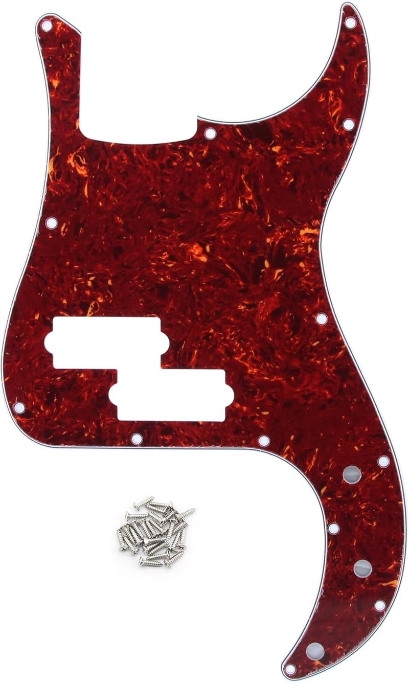 FLEOR 13 Hole P Bass Pickguard Guitar Scratch Plate Pick Guard for 4 String USA/Mexican Standard P Bass Style, 4Ply Red Tortoise Shell - Image 1