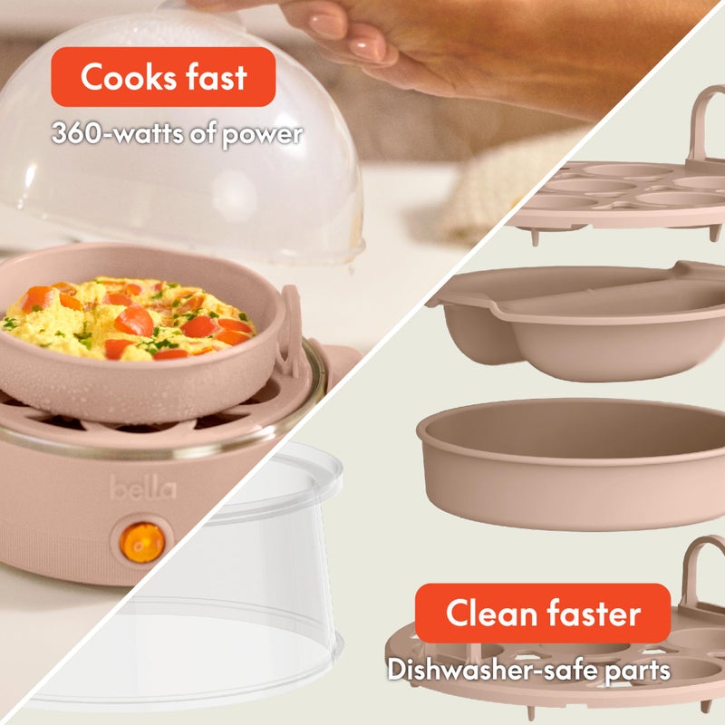 bella Electric Egg Cooker, 14 Eggs Capacity Tray, Double Stack, for Poached, Scrambled, Hard, Medium & Soft Boiled Eggs, Omelets and Steamed Dumplings, Auto Shutoff, 360 Watt, Blossom - Image 3