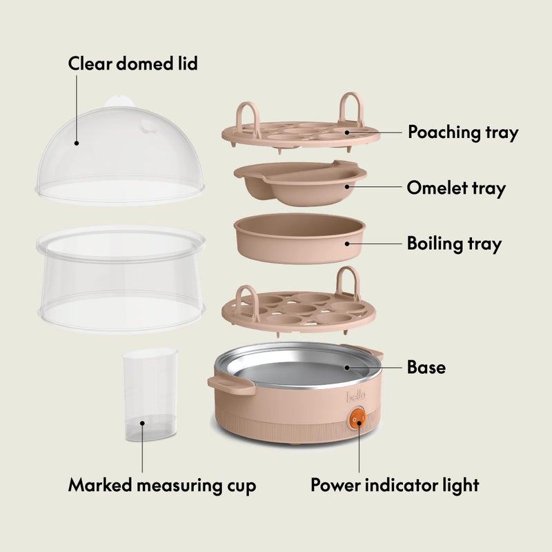 bella Electric Egg Cooker, 14 Eggs Capacity Tray, Double Stack, for Poached, Scrambled, Hard, Medium & Soft Boiled Eggs, Omelets and Steamed Dumplings, Auto Shutoff, 360 Watt, Blossom - Image 2
