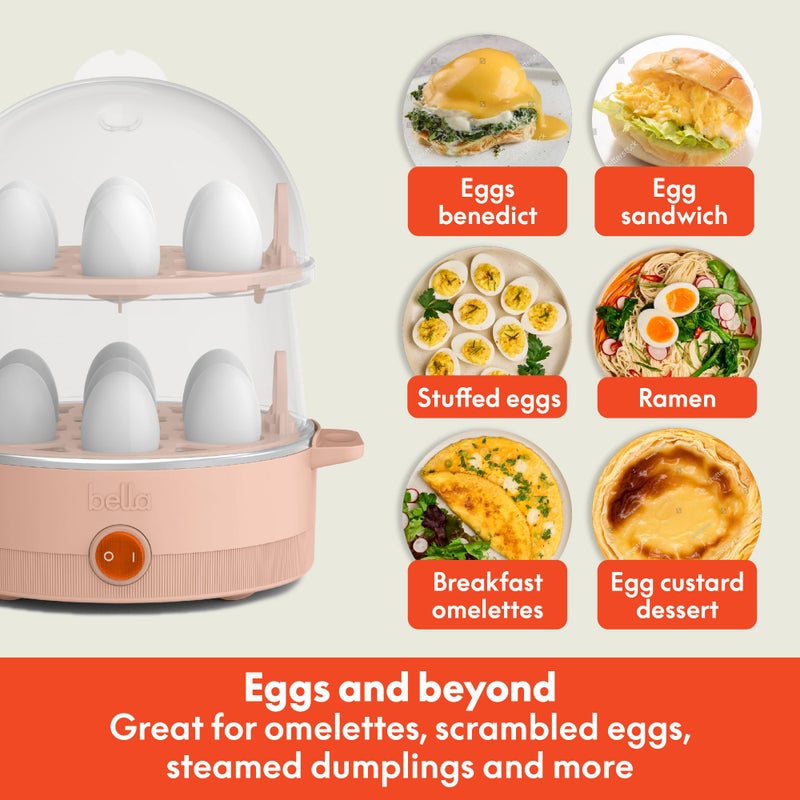 bella Electric Egg Cooker, 14 Eggs Capacity Tray, Double Stack, for Poached, Scrambled, Hard, Medium & Soft Boiled Eggs, Omelets and Steamed Dumplings, Auto Shutoff, 360 Watt, Blossom - Image 4
