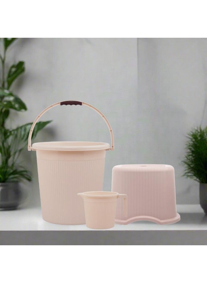 Regalo Combo of 3 pcs Bathroom Accessories Set Plastic Bathroom Set with Plastic Bucket, Small Mug and Medium Stool for Home, Kitchen & Bathroom (Light Brown, 25ltr-Large) - Image 1