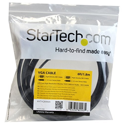 StarTech.com 6 ft. (1.8 m) VGA Cable with Audio - HD15 VGA with Audio - Coaxial High Resolution - Male/Male - VGA Monitor Cable (MXTHQMM6A) - Image 3