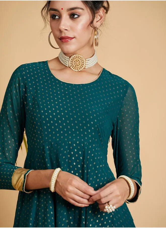 ساسافراس Foil Print Anarkali Maxi Dress by Styli