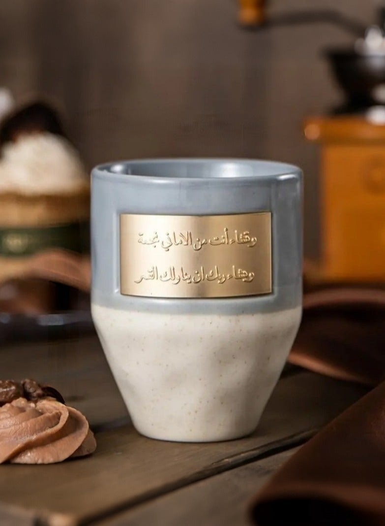 سِيمِير فنجان قهوة خزفي مستوحى من الشرق الأوسط مع لمسة نحاسية، فنجان شاي - معزول، قابل لإعادة الاستخدام، مثالي للهدايا المنزلية والعطلات، رمادي - Image 1