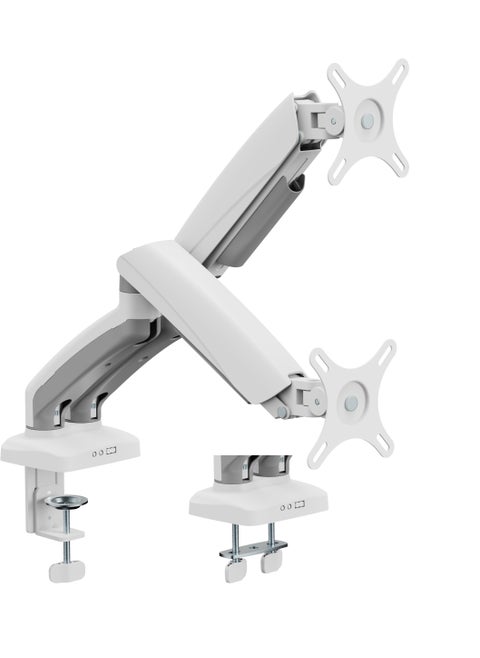 Dual Screen Mechanical Spring Monitor Arm fits 17"-32" Monitors, 2 to 9 kg Weight Capacity Per Arm, VESA Compatible, 180° Rotation, 450 mm Extension, Curved Monitor Support – White