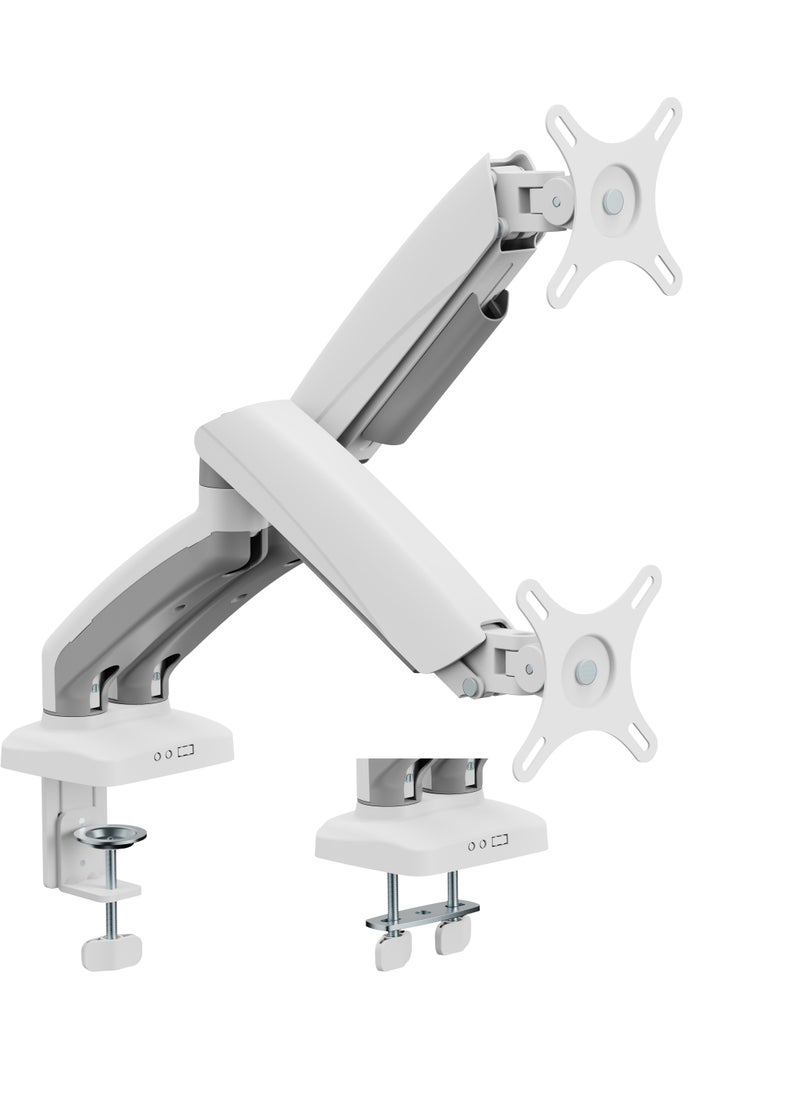 INFINIARC Dual Screen Mechanical Spring Monitor Arm fits 17"-32" Monitors, 2 to 9 kg Weight Capacity Per Arm, VESA Compatible, 180° Rotation, 450 mm Extension, Curved Monitor Support – White  - Image 1