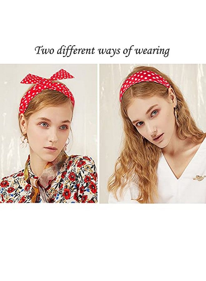 Ahoney 4 Pack Bandanas For Women Wire Headband Retro Bowknot Polka Dot Wire Hair Holders Red Hairband 4 Pieces - Image 5