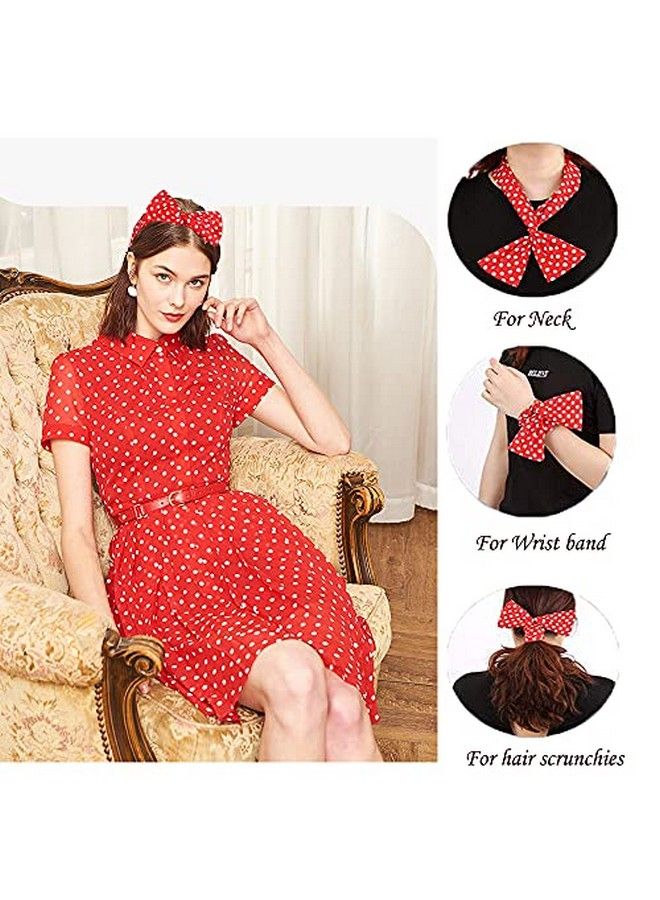 Ahoney 4 Pack Bandanas For Women Wire Headband Retro Bowknot Polka Dot Wire Hair Holders Red Hairband 4 Pieces - Image 4