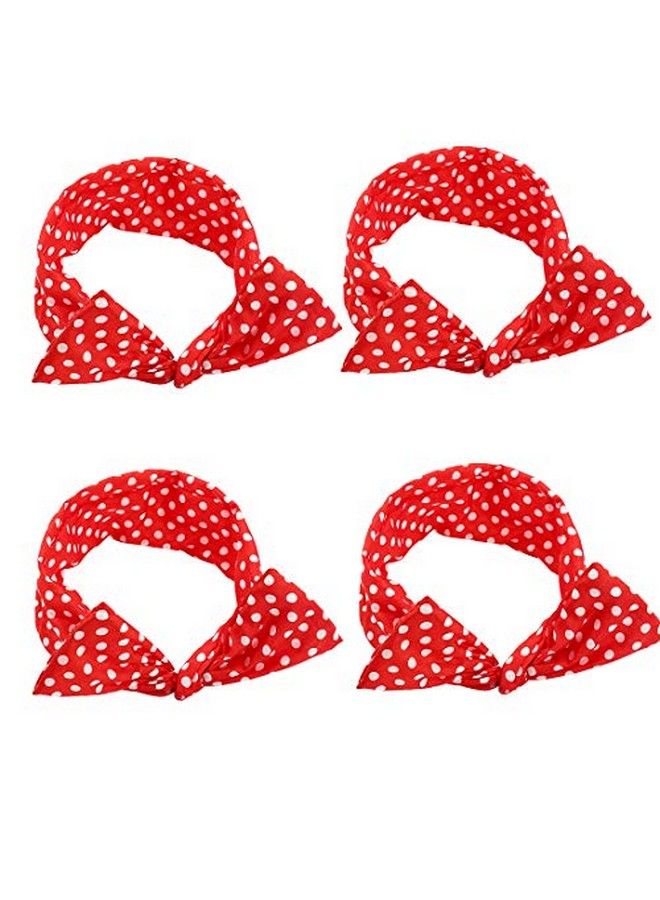 Ahoney 4 Pack Bandanas For Women Wire Headband Retro Bowknot Polka Dot Wire Hair Holders Red Hairband 4 Pieces - Image 1
