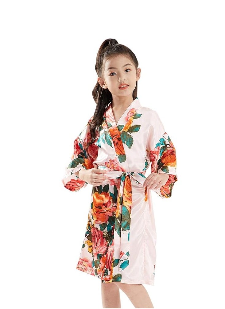 Al Aoyama - Floral Silk Kimono Robe Wedding Bridesmaid Robes Dressing Gown Nightgown for Girls - Image 1