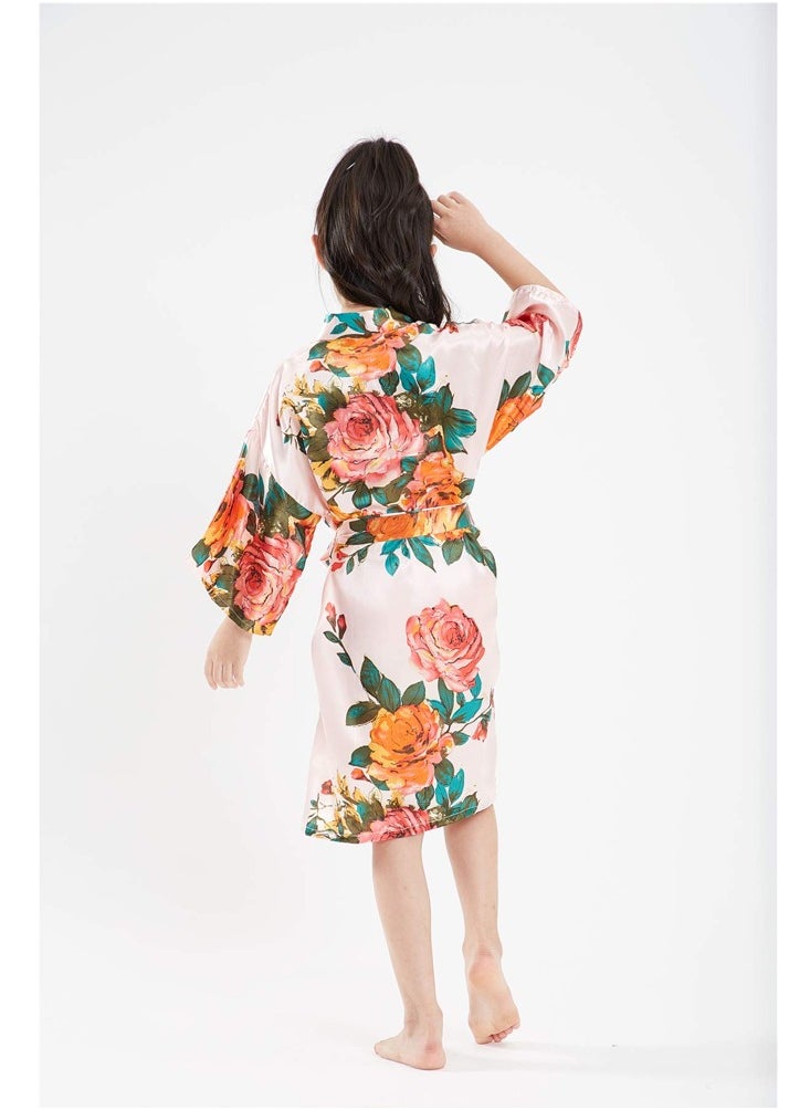 Al Aoyama - Floral Silk Kimono Robe Wedding Bridesmaid Robes Dressing Gown Nightgown for Girls - Image 1