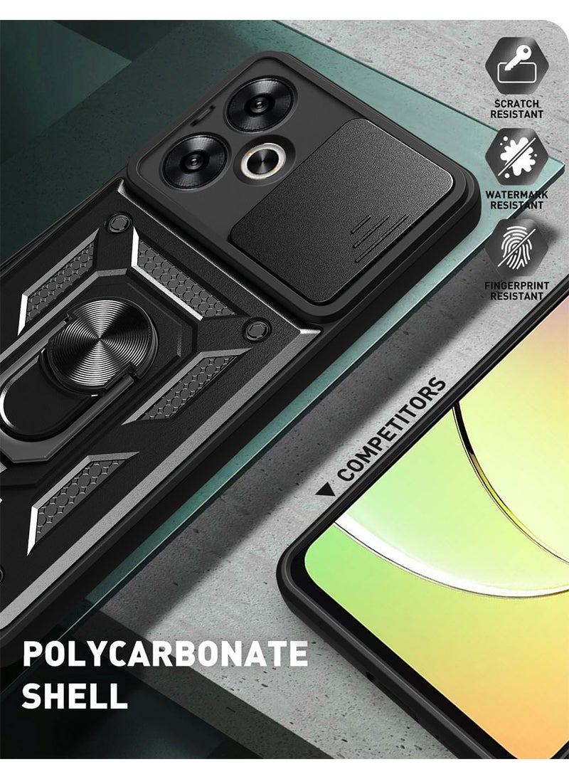 Case for OPPO A5 Pro with Sliding Camera Cover, Kickstand, PC+TPU Dual-Layer Back Cover,Black - Image 3