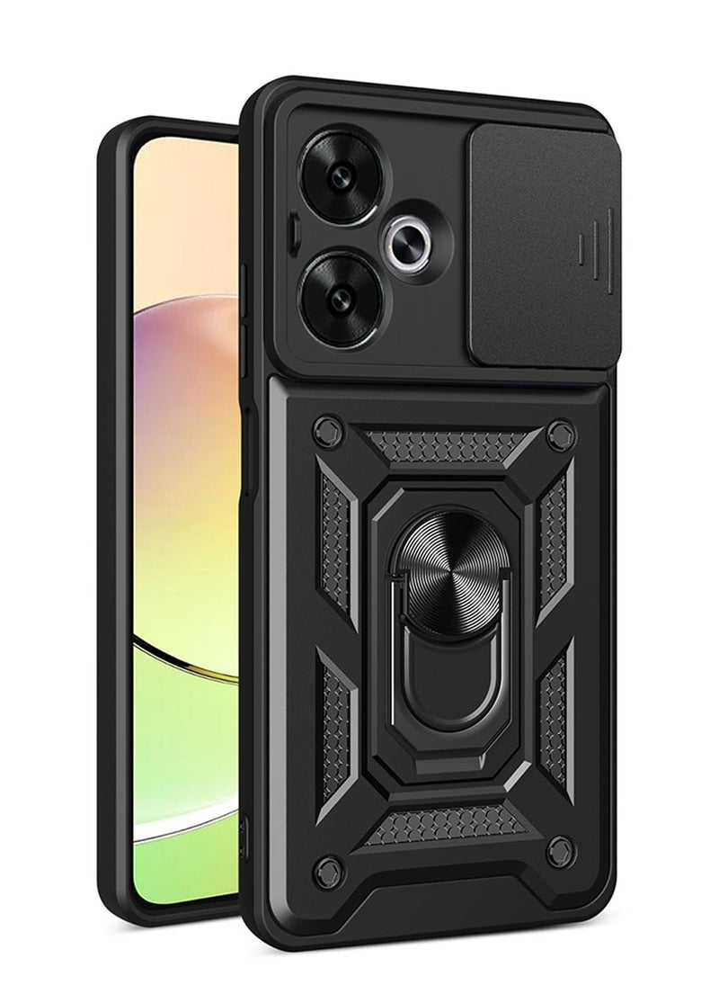 Case for OPPO A5 Pro with Sliding Camera Cover, Kickstand, PC+TPU Dual-Layer Back Cover,Black - Image 1