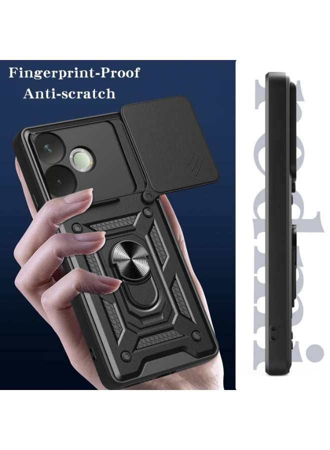 حافظة ل OPPO A5 Pro مع غطاء كاميرا منزلق، مسند، PC+TPU ثنائي الطبقةBlack - Image 4